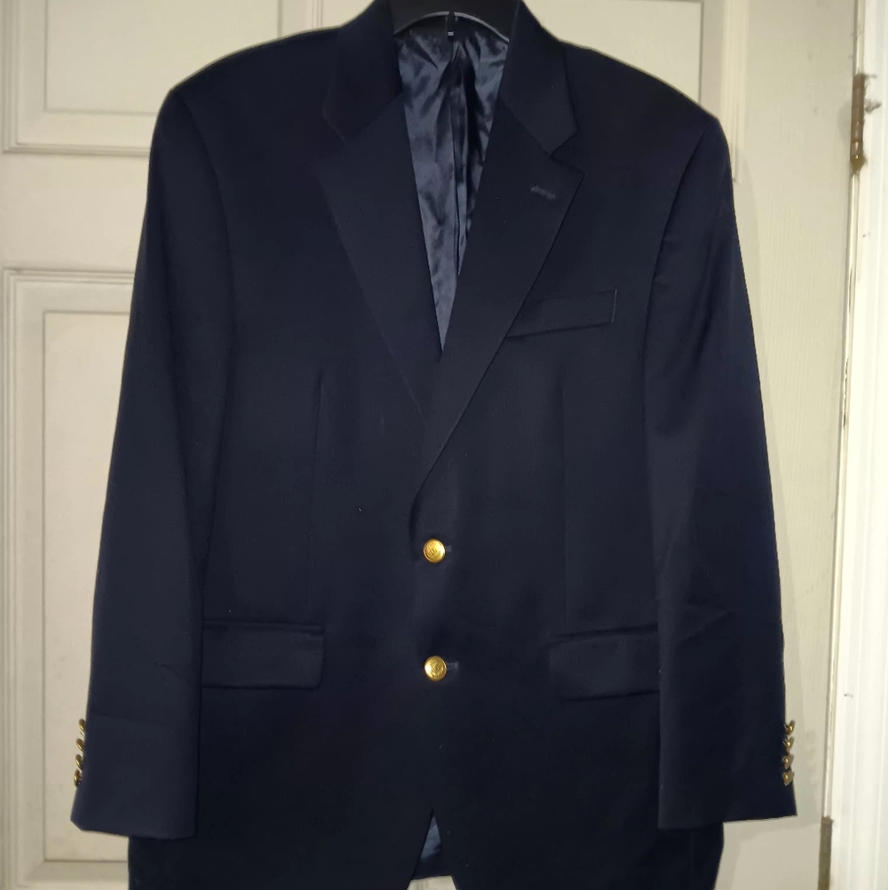 Chaps Gold Button Detail on Navy Blue 100% Wool Blazer 40R